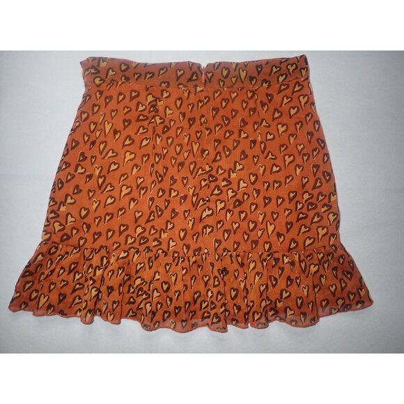 Urban Outfitters Women's Heart Print Ruffle Wrap Skirt M Orange - Picture 5 of 5